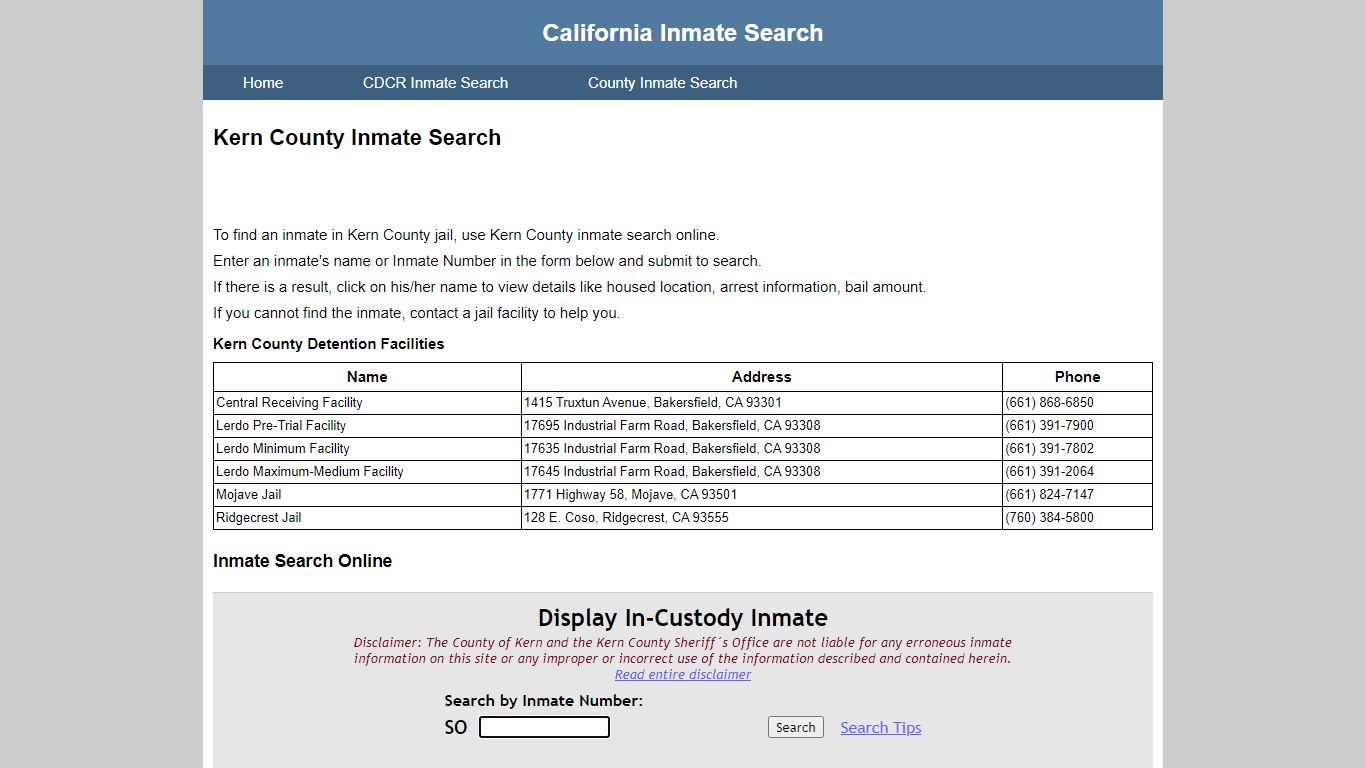 Kern County Inmate Search - California Inmate Search